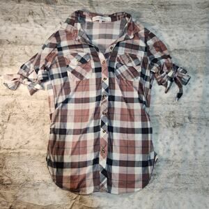 Eden & Olivia Plaid Ruched Soft Maternity Blouse 3/4 length sleeves Size S